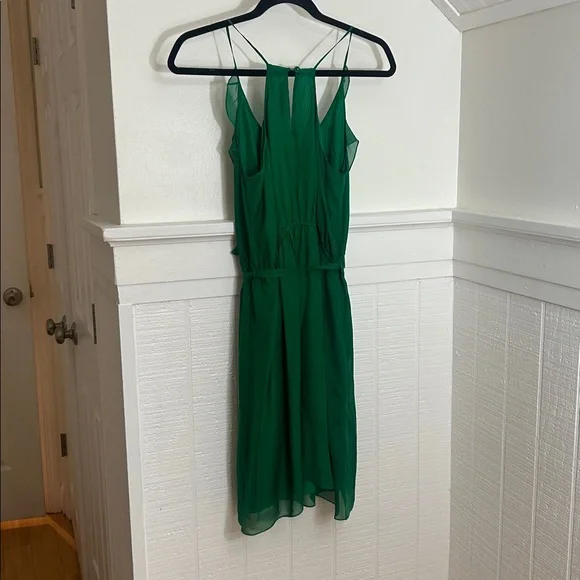 Rebecca Taylor Deep Green 100% Silk Ruffle Mini Dress size 0 - Picture 5 of 8